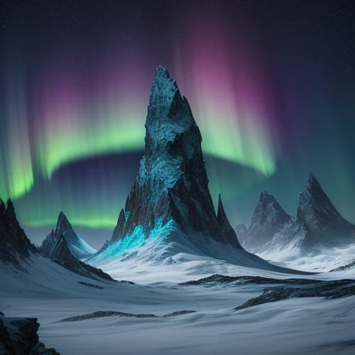 Blood Dragon Coiled Around Crystal Peak With Aurora