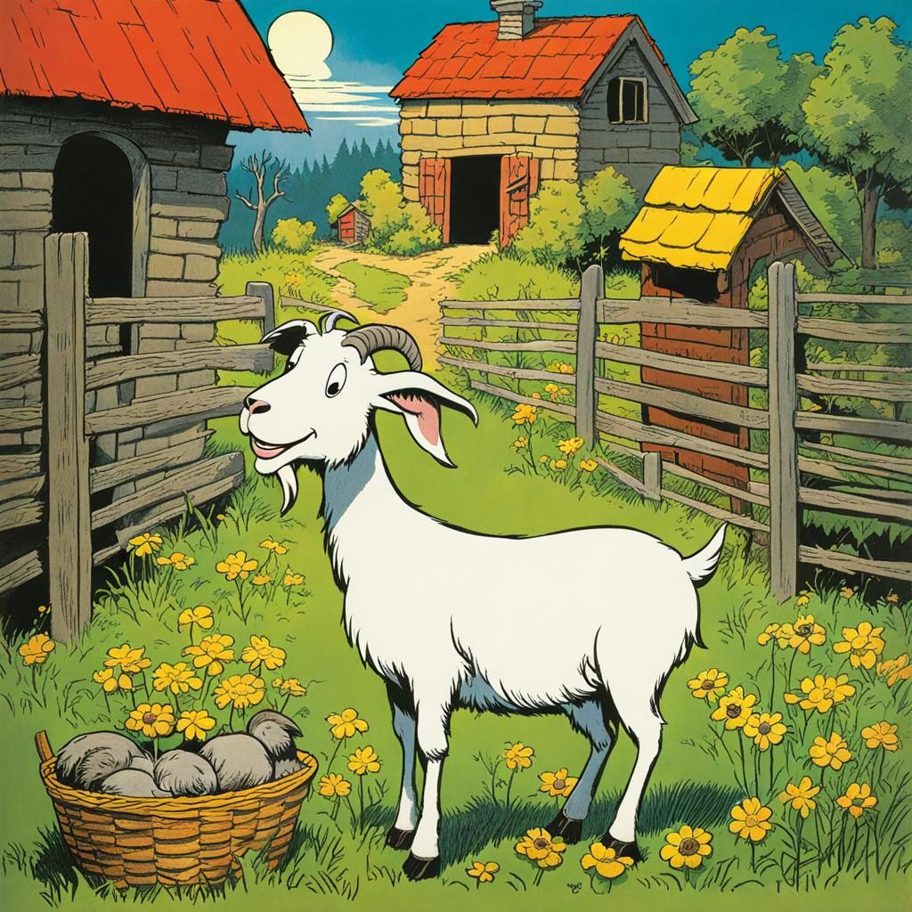 Greedy Goat Illustration in Cartoon Style