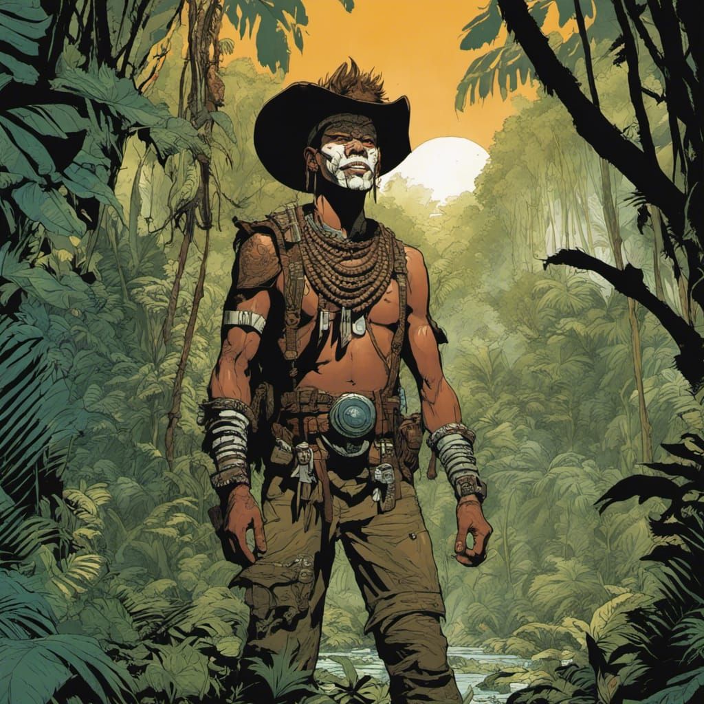 Tribal Scout in Jungle, Comic Book Art
