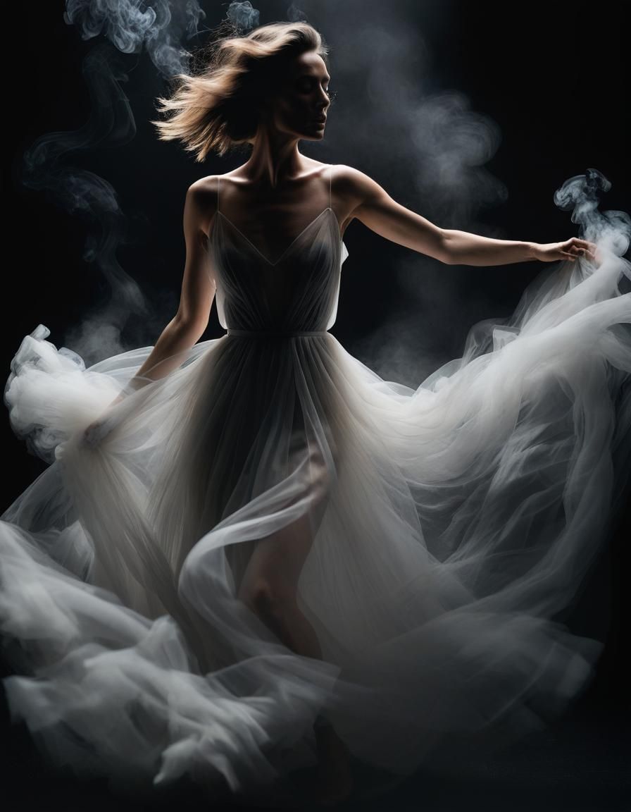 Dramatic White Tulle Dress on Black