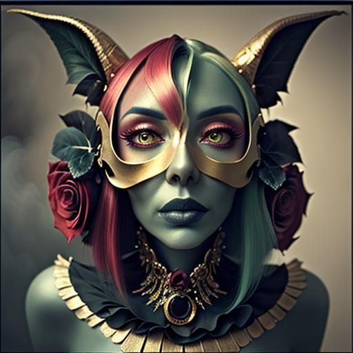 Woman with Rose in Misty Forest, Macro Oil Painting