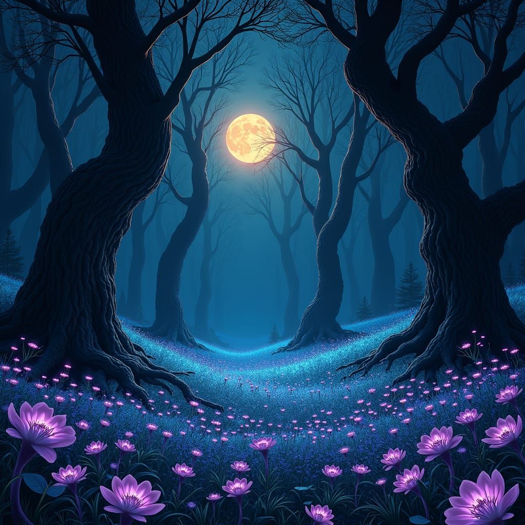 Mystical Forest at Dusk in Matte Painting Style