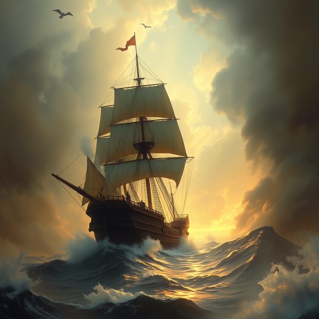 Majestic Pirate Galleon Sails into Mysterious Fog