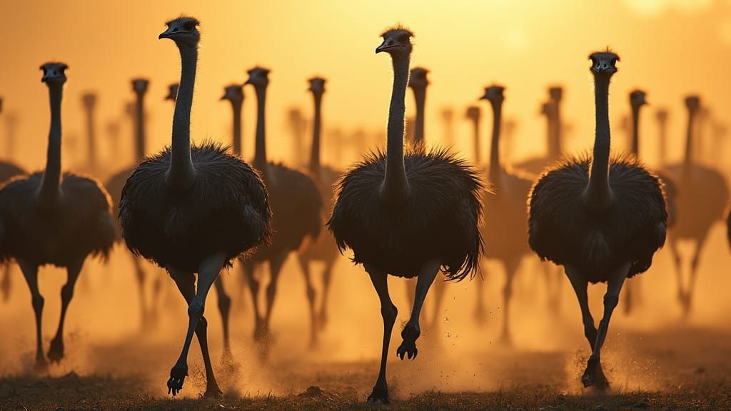 Majestic Ostriches in Dramatic Wildlife Style