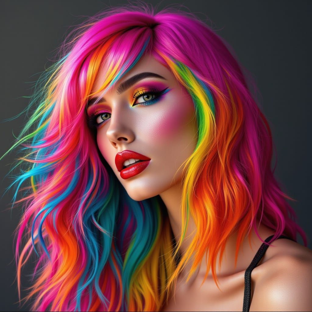 Rainbow Streaked Hair Portrait of a Beautiful Woman