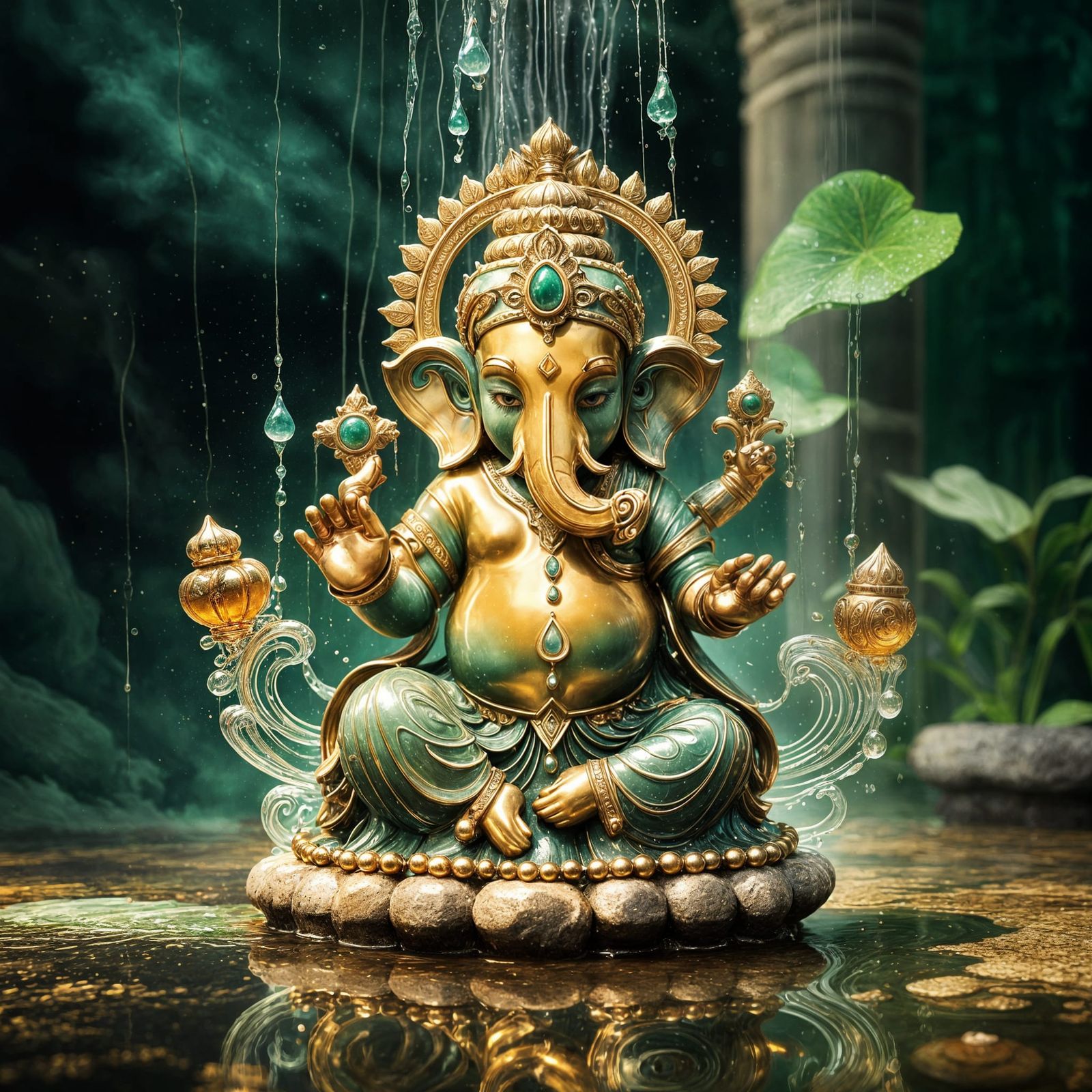Ganesha in Jade and Gold: 3D Digital Art