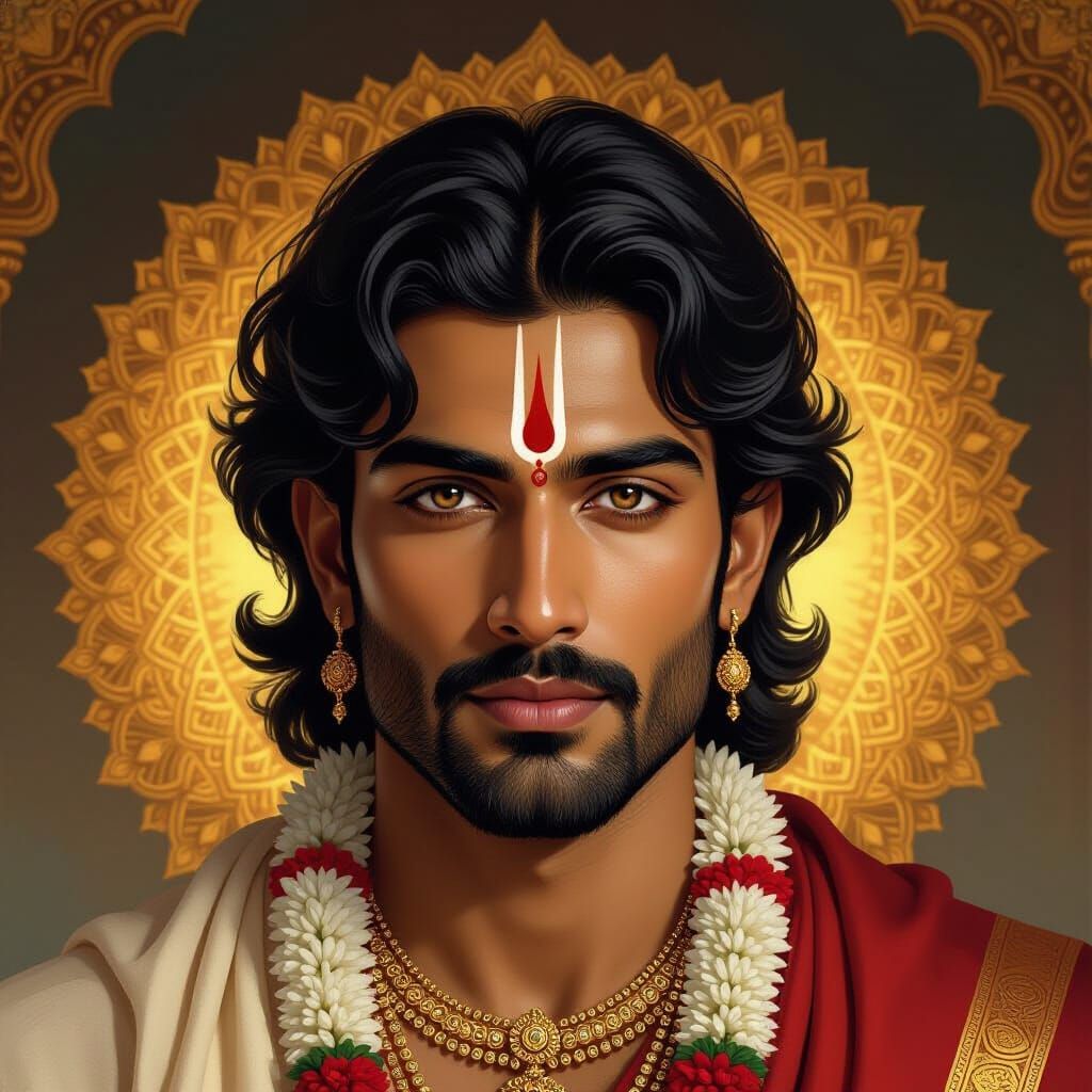 Indian Man Portrait with Golden Mandala