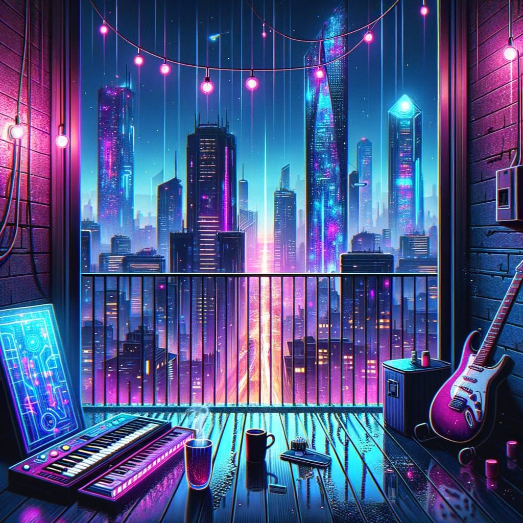 Lo-Fi Cyberpunk Cityscape at Night