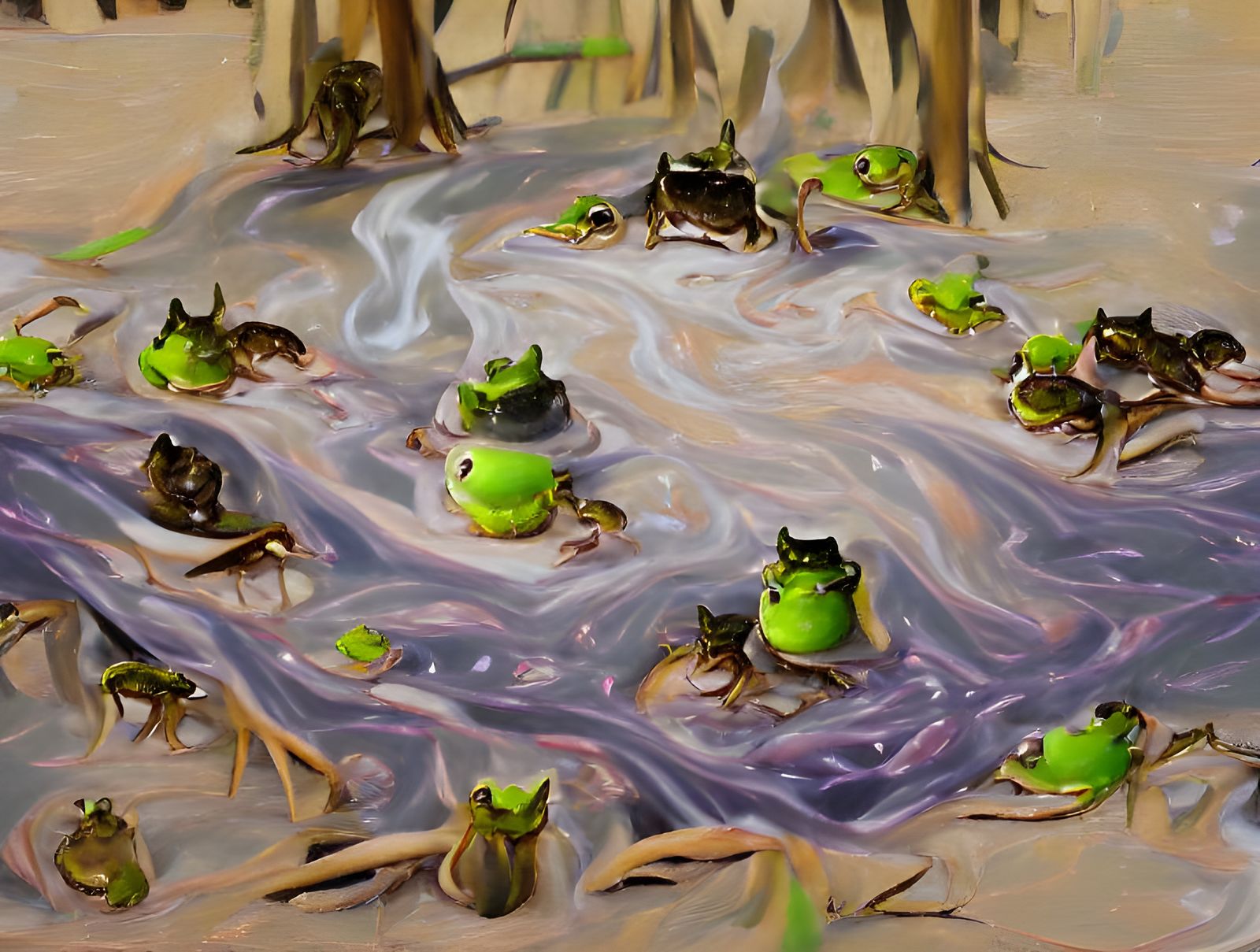 Frogs Discussing Business in Oil Painting Style