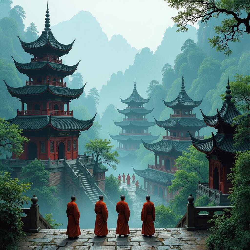Misty Shaolin Temple in 12th Century China