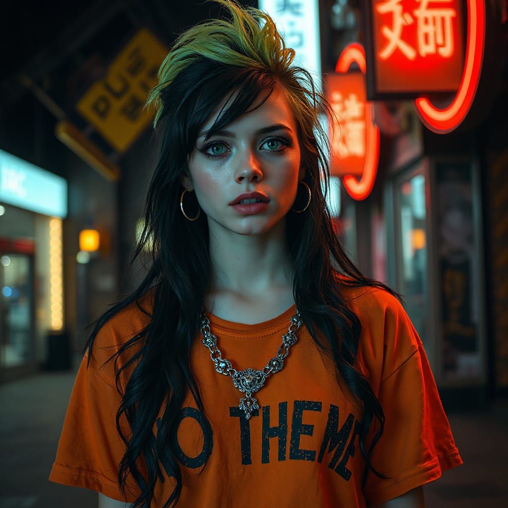 Punk Goth Woman in Cyberpunk Hellscape