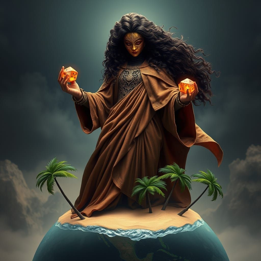 Majestic Goddess of Wonder in Earth-Toned Cape and Golden Ma...