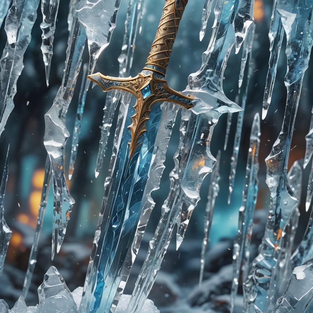 Intricate Icicle Sword in Hyperrealistic Concept Art