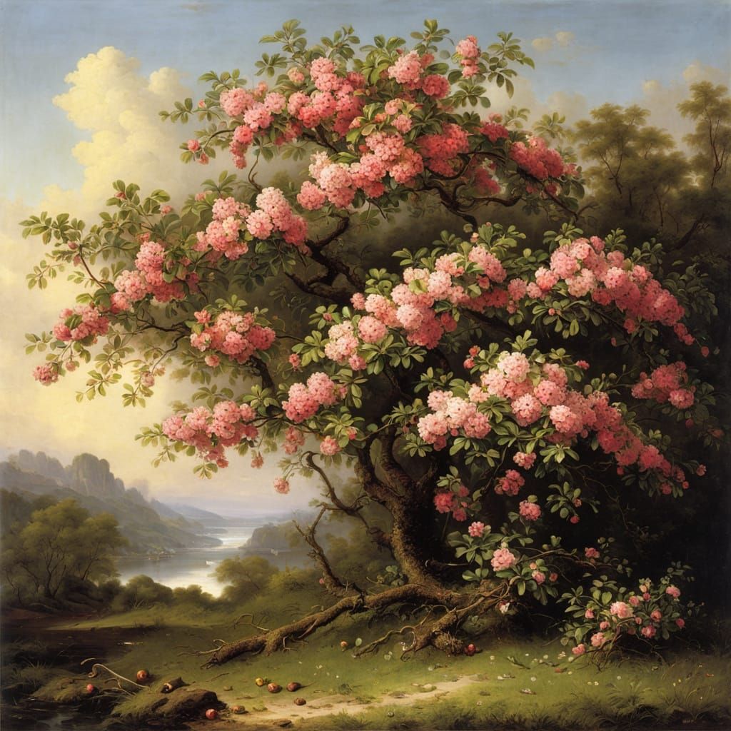 Crabapple Blossoms in Anime Style of Martin Johnson Heade