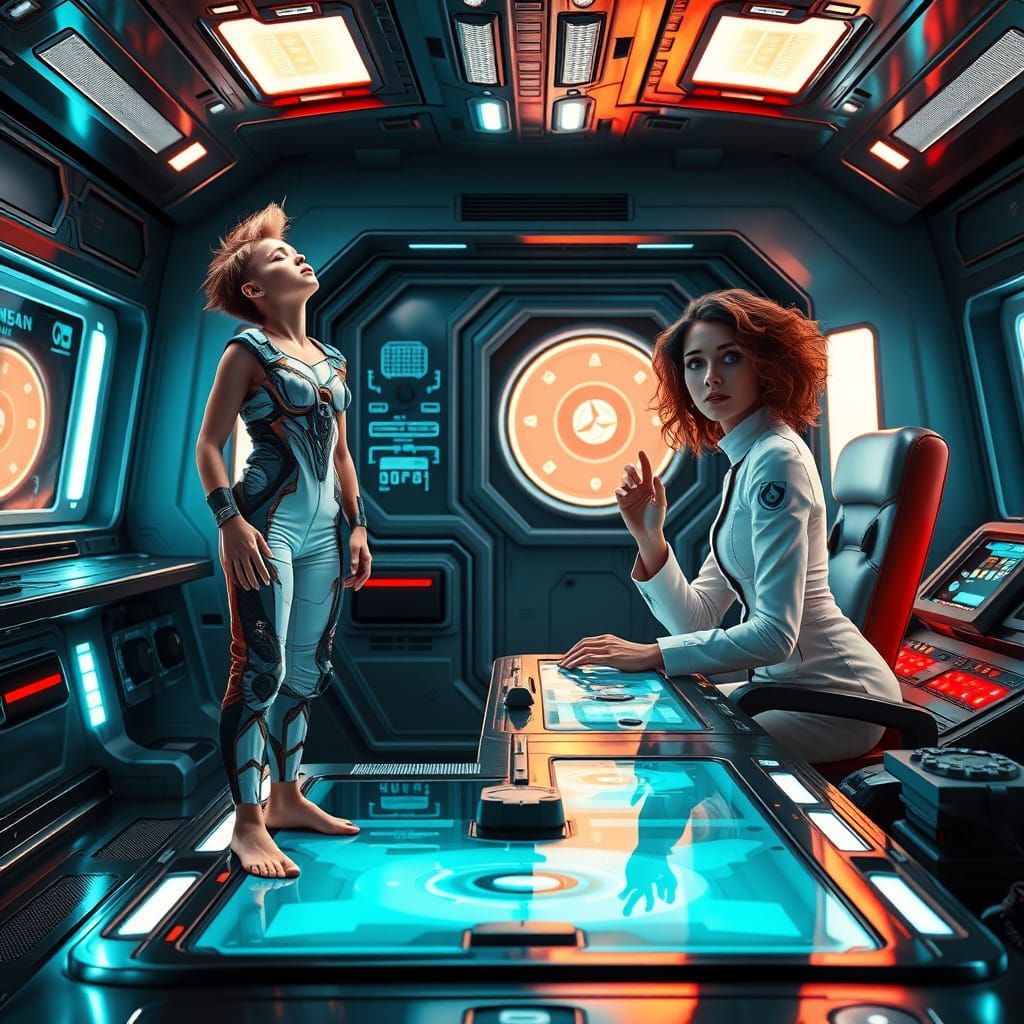 Futuristic Space Command Center with Artificial Gravity