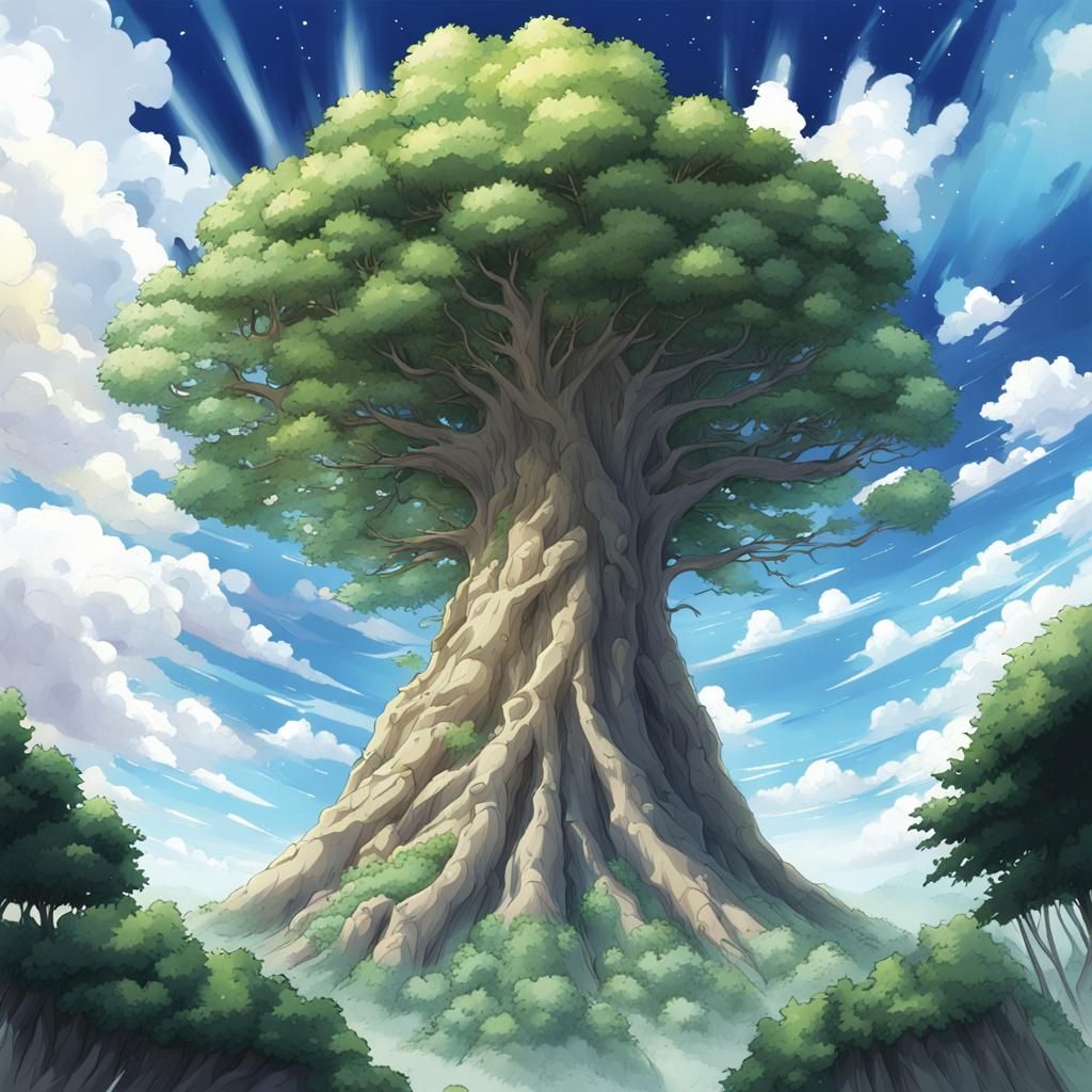 Towering World Tree in Anime Key Visual Style