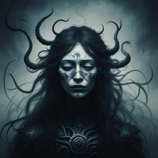 Intense Surreal Portrait of Woman in Chaotic Mist