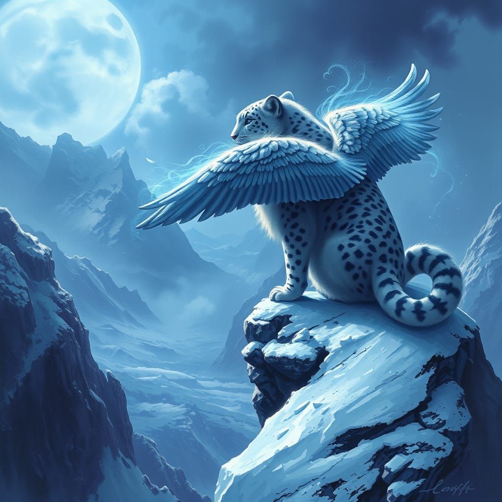 Snow Leopard Griffin in Ethereal Digital Art