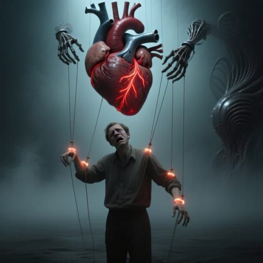 Man as Marionette Controlled by Pulsing Heart