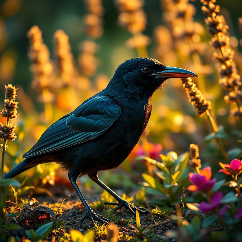 Crow exploring garden