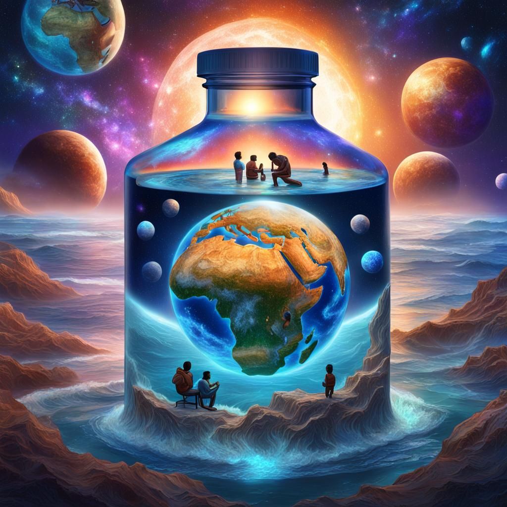 Children Reading in a Bottle, Cosmic Illustration