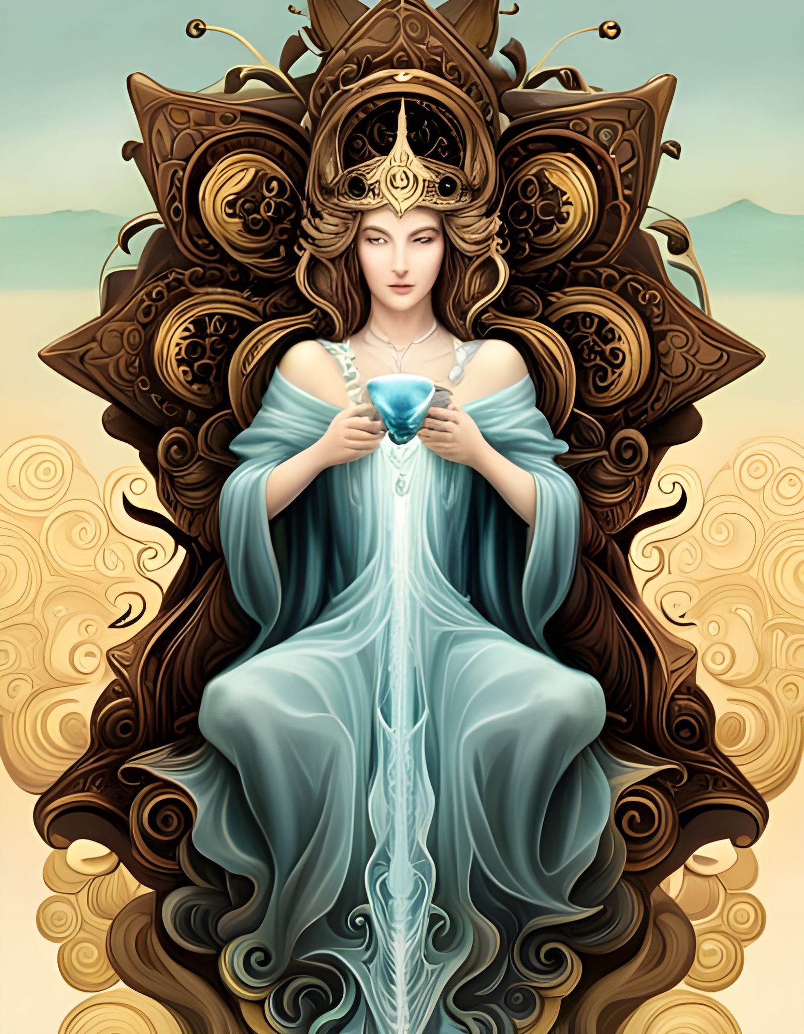 Symmetrical King of Cups Tarot Card in Digital Art Style