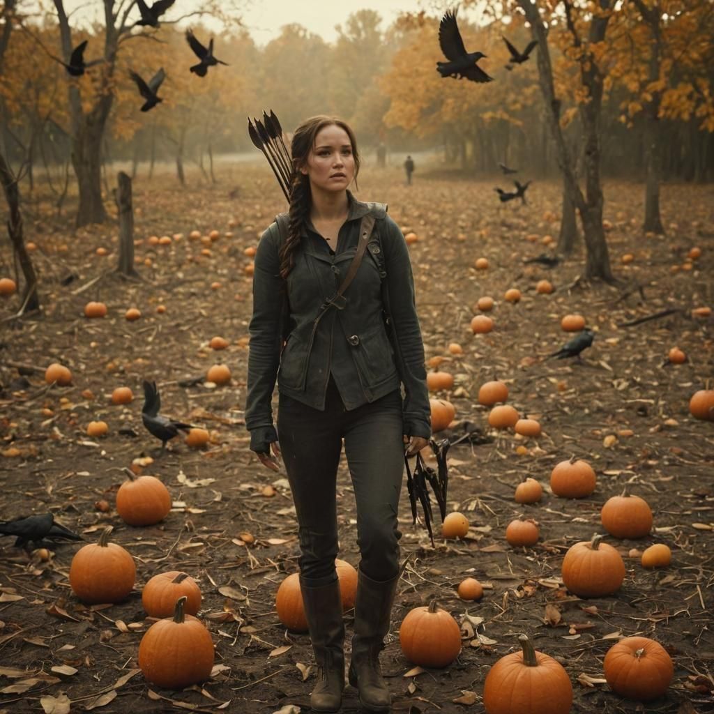 Katniss in a Desolate Pumpkin Patch