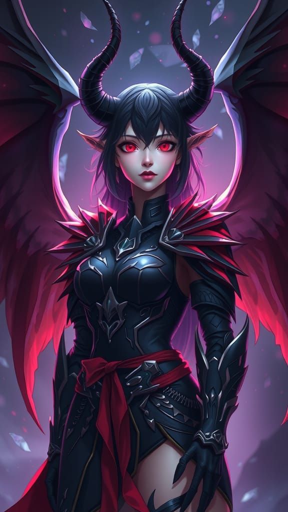 Demonic Anime Woman in Dark Fantasy Setting