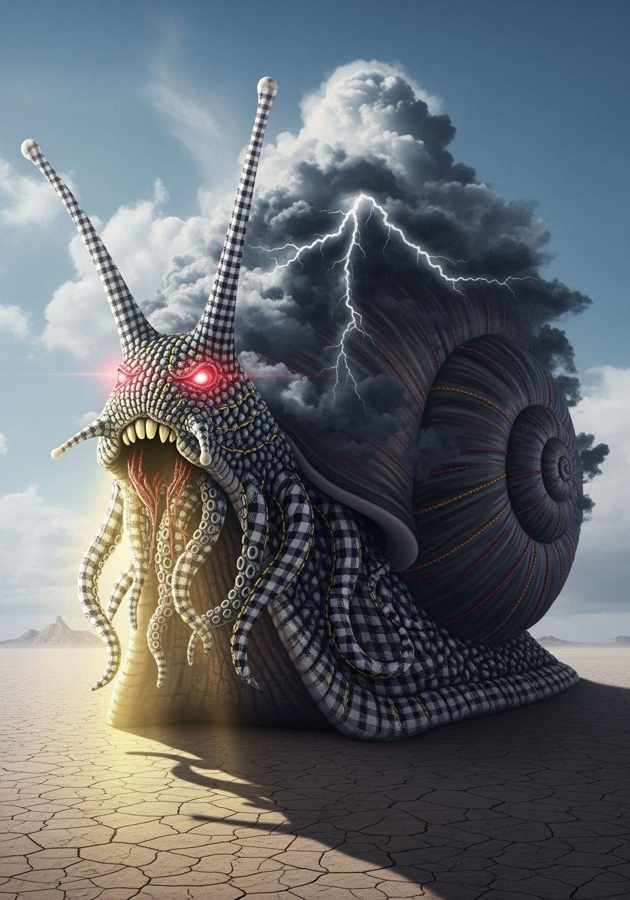 Giant Misunderstood Snail with Gingham Fur and Embroidered T...