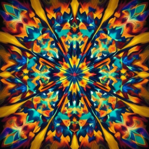 Vibrant Abstract Oil Painting with Swirling Shapes and Kalei...