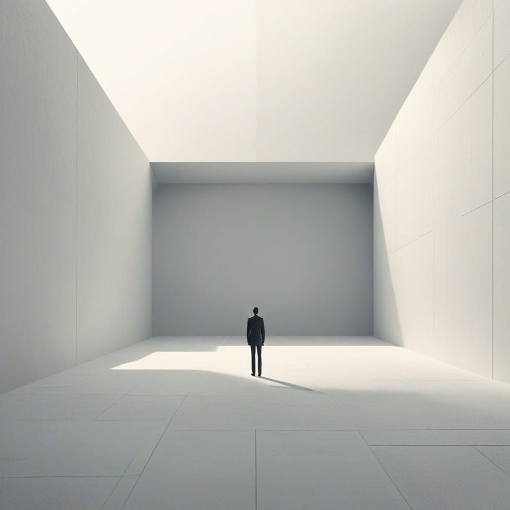 Surreal Minimalist Figure in Monochromatic Space