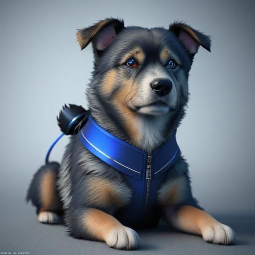 Sad Blue Eyes: Cute Dog in 3D Anime Art