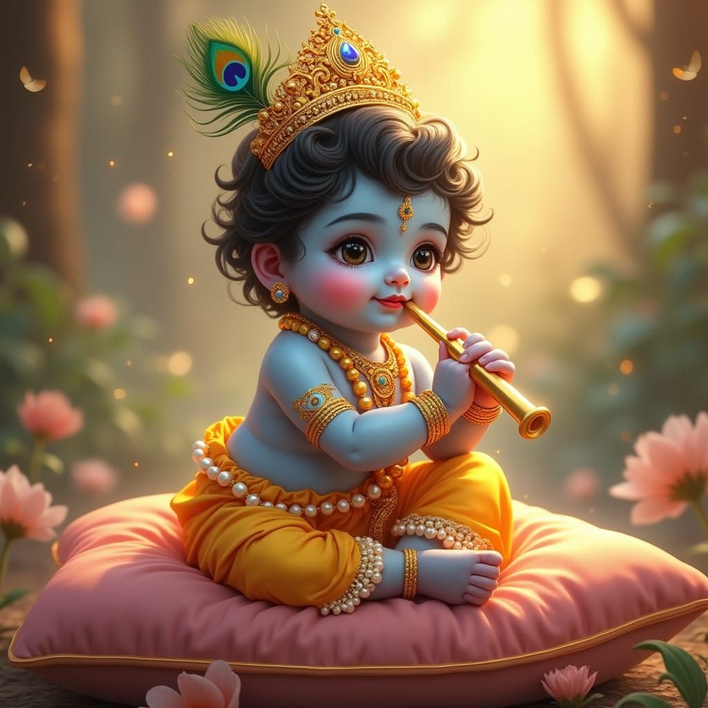 Blue Baby Krishna Seated in Divine Serenity