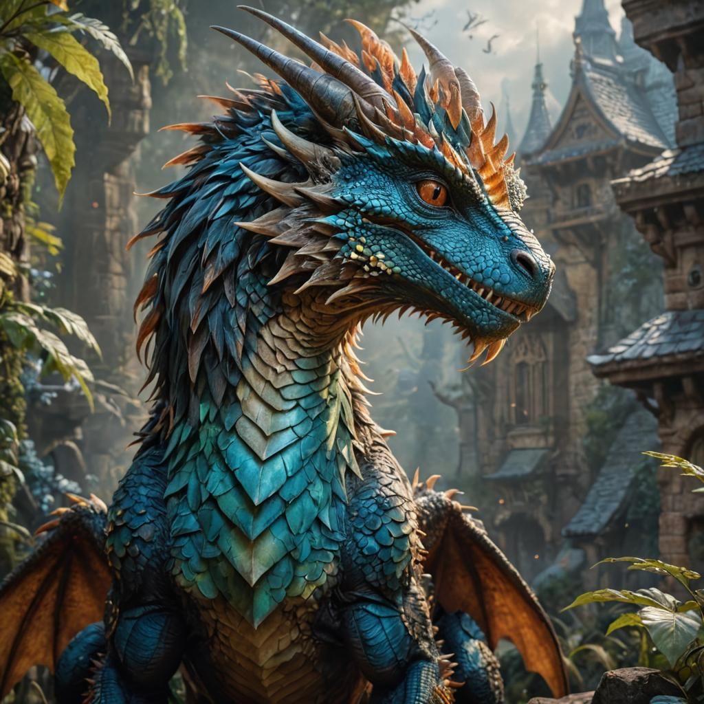 Mythological Dragon-Griffin Creature in Hyperdetailed Concep...