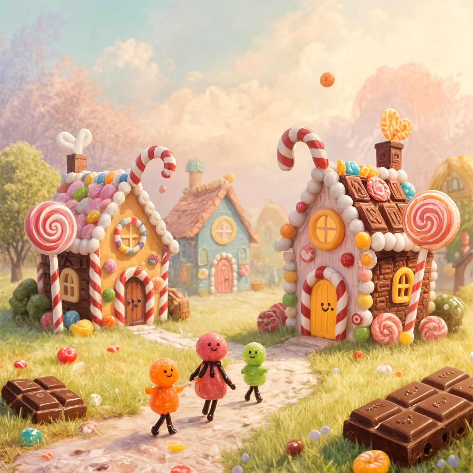 Nostalgic Candy Village Oil Painting