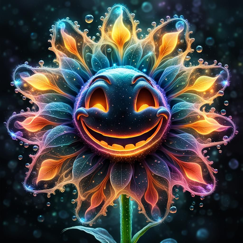 Glowing Surreal Flower with Flame Face