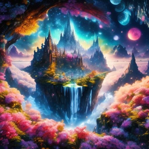 <lora:Flying heaven v2:1.0> eine Elfenstadt in den Wolken, b...