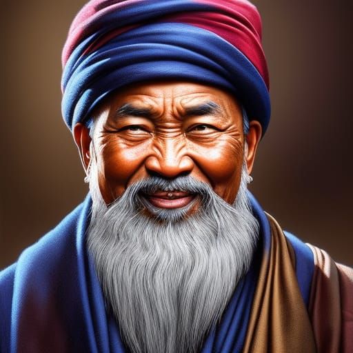 Jovial Monk Portrait in Hyper-Realistic Style