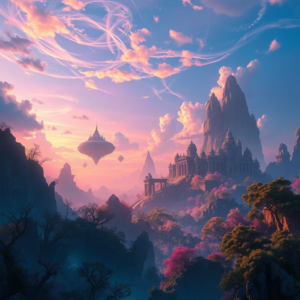 Mystical Realm of Glowing Forests and Floating Islands