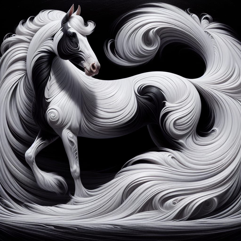 Surrealistic Oil Paint Swirls of a Majestic White Horse