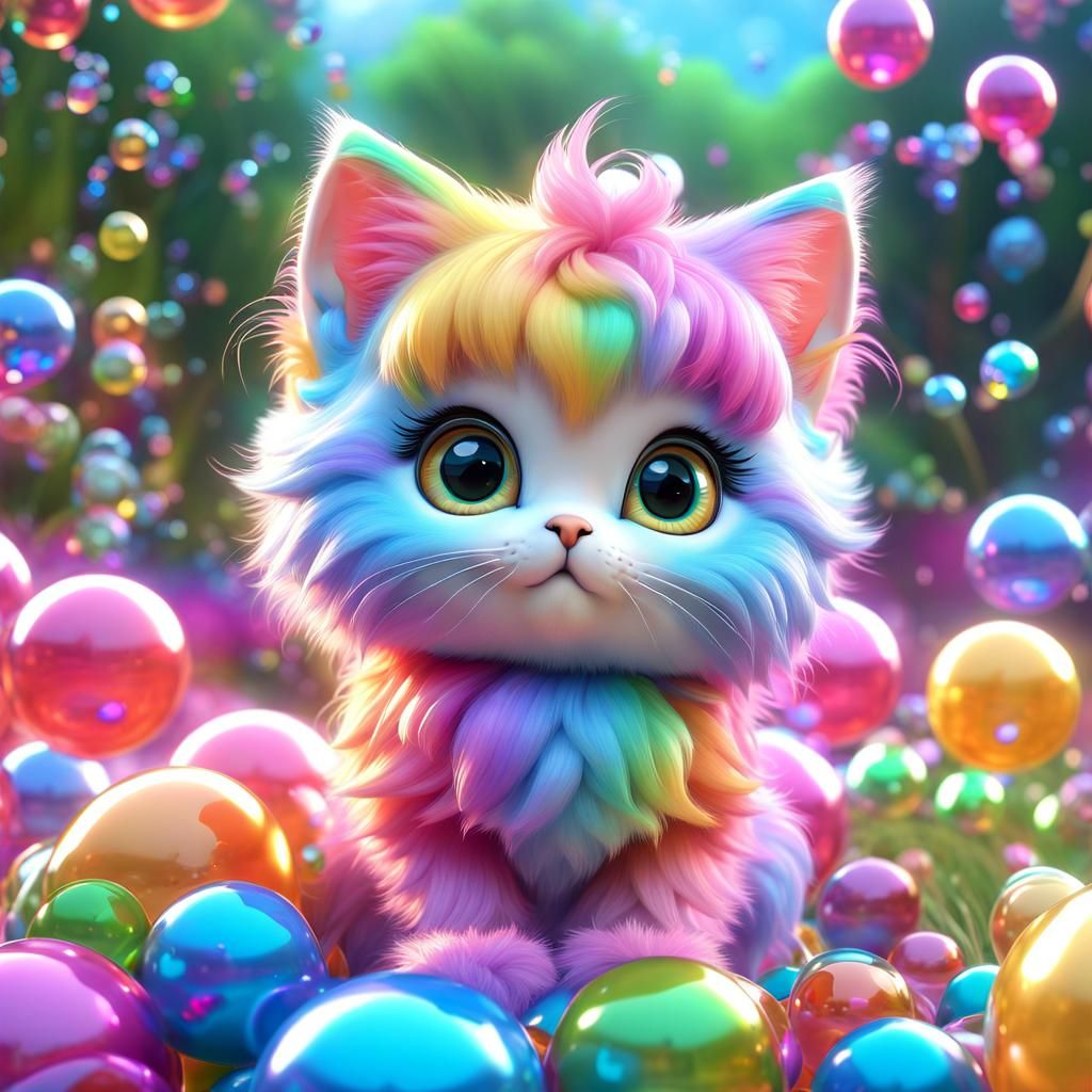 Cute Rainbow Kitten in Dreamy Surreal Style