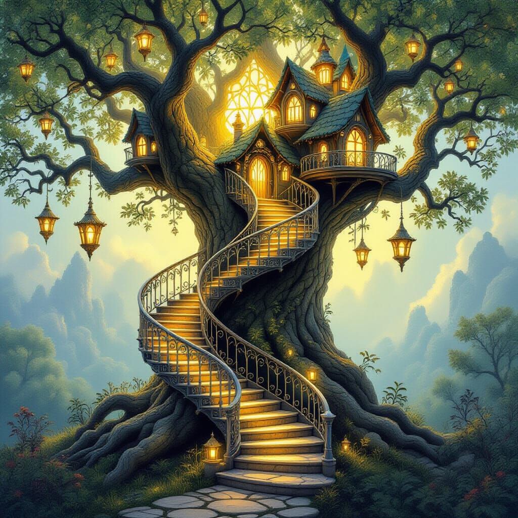 Magical Treehouse with Silver Staircase