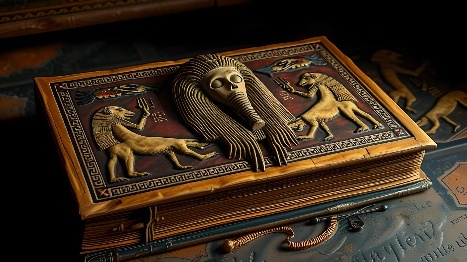 Creepy Egyptian Book of the Dead in Beksinski Style