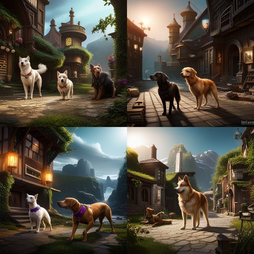 Fantastical Dogs in Detailed Matte Painting