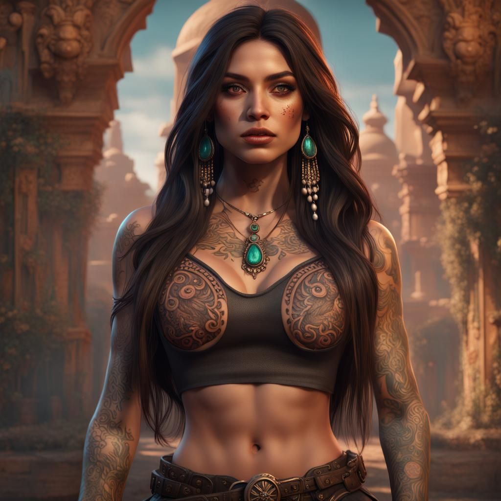 Beautiful Tattooed Mexican Woman: Fantasy Art
