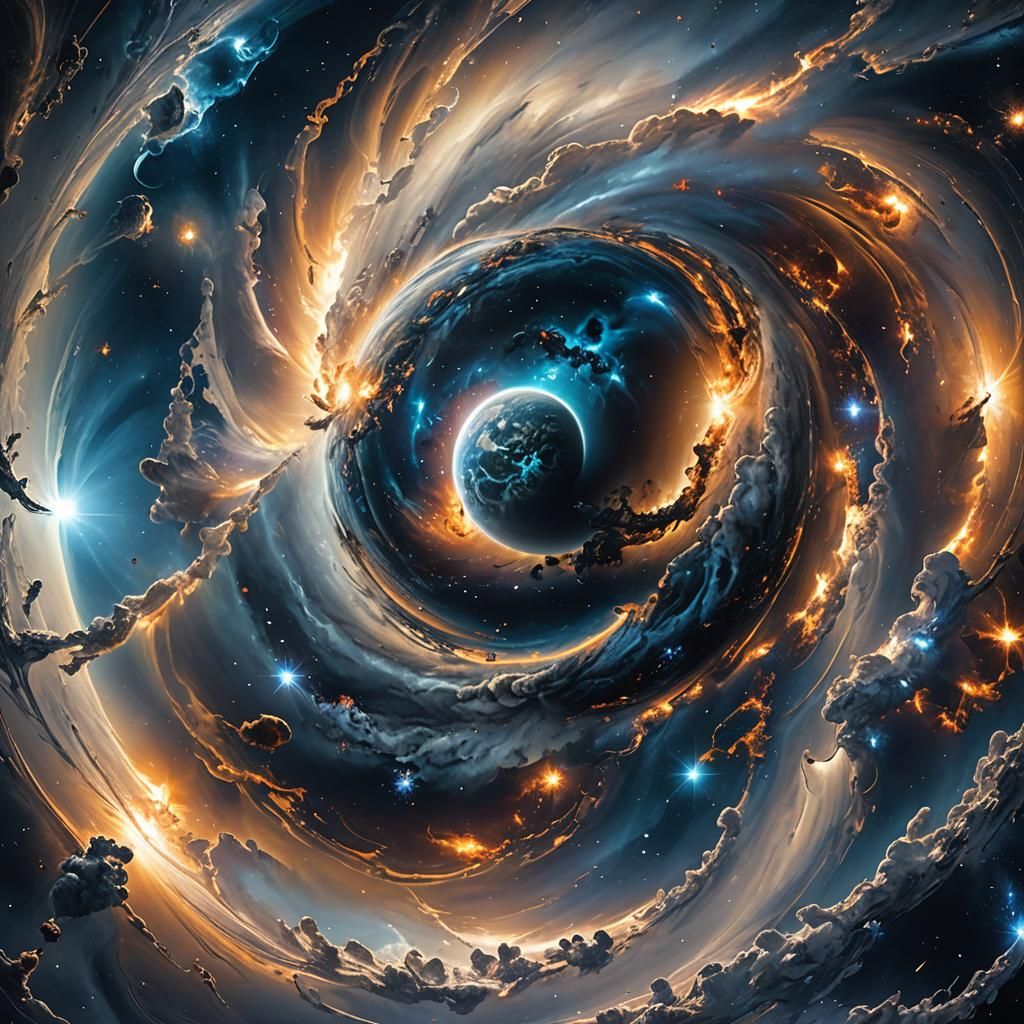 Blue Planet in Cosmic Space, Surreal Macro