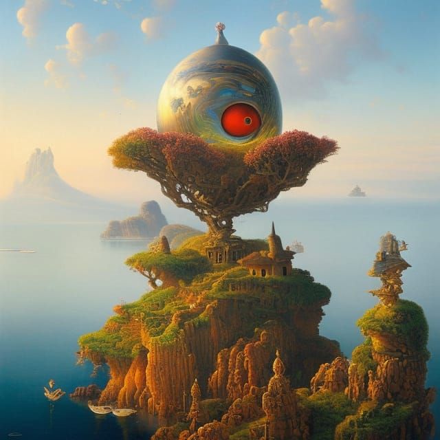 Cyclops Gazing at Sunset: Surreal Hyperrealistic Oil Paintin...