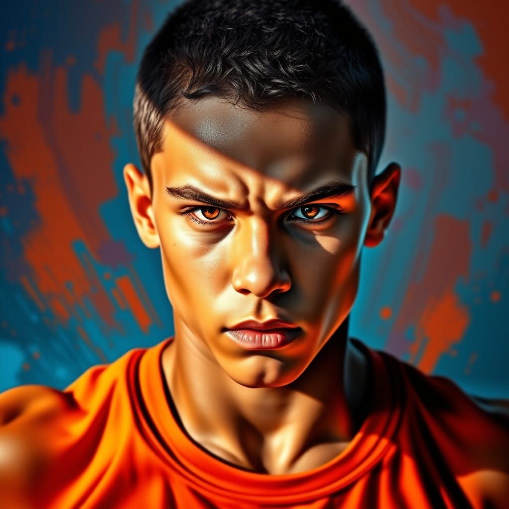 Fierce Young Athlete in Hyperrealistic Style