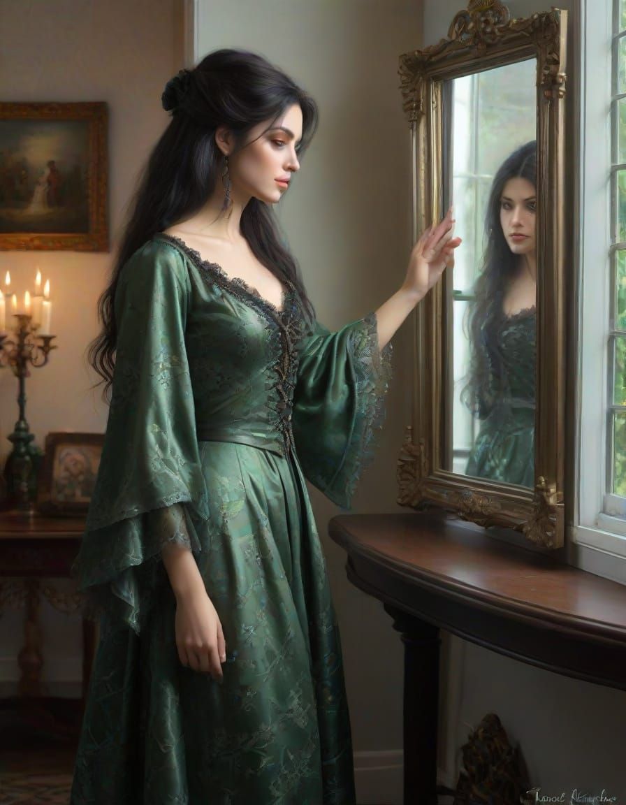 Ethereal Fantasy Witch Conjures Magic in a Whispering Mirror