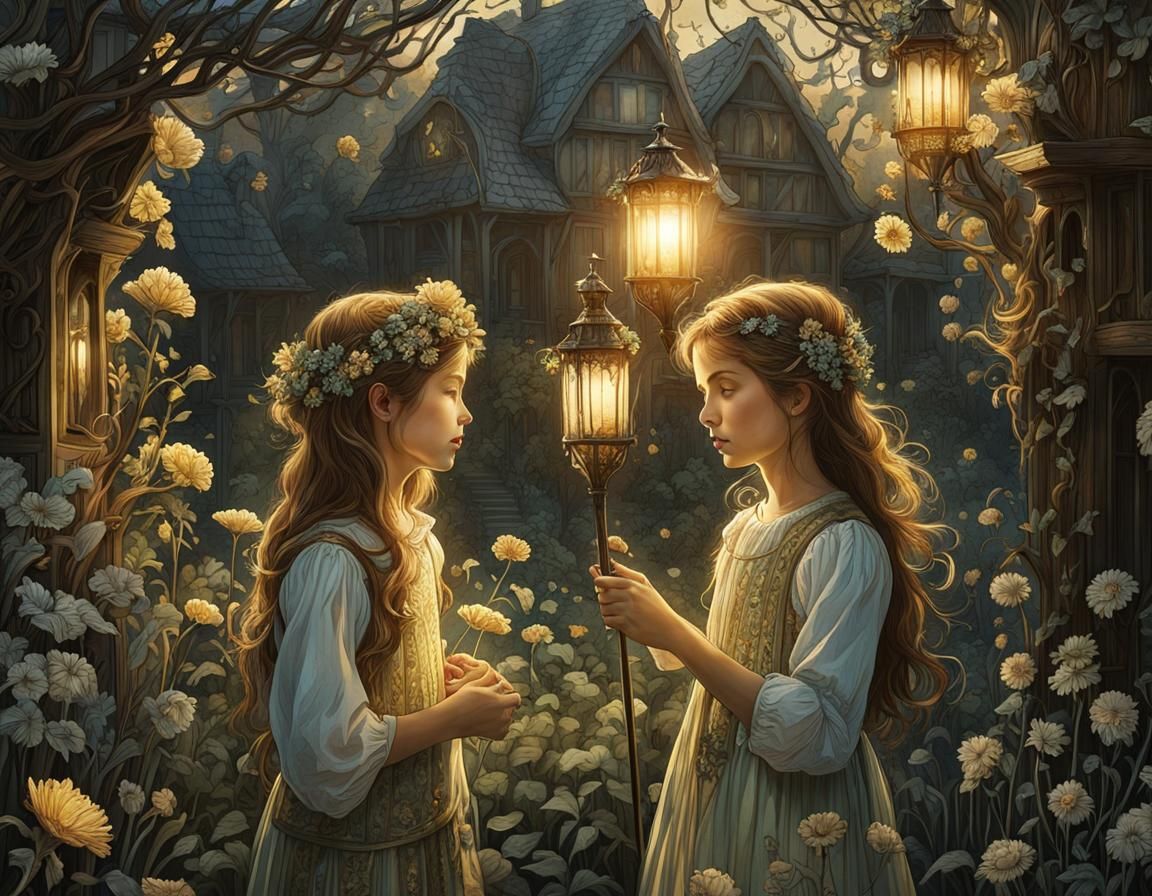 Sunlit Garden in Shadowy Backyard, Illustrative Style